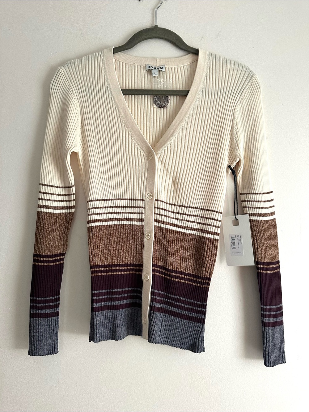 Staud • Cargo Ribbed Cardigan Sweater in Sahara Stripe NWT